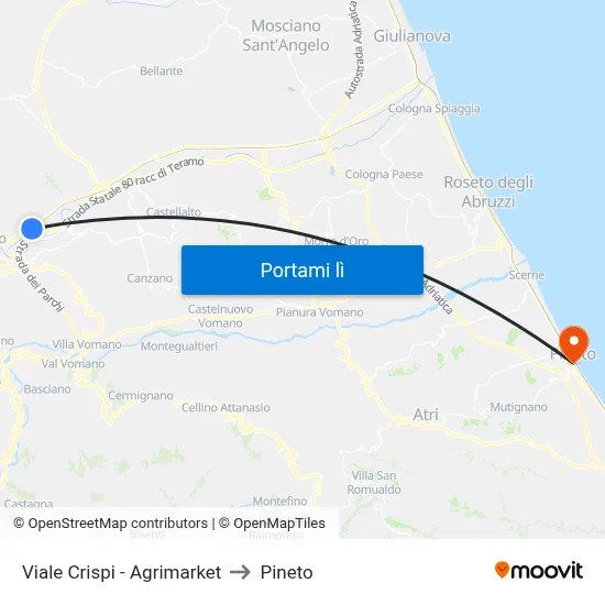 Viale Crispi - Agrimarket to Pineto map