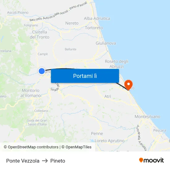 Ponte Vezzola to Pineto map