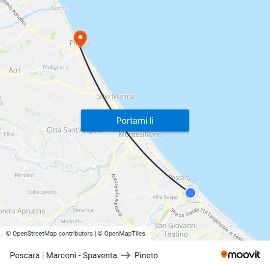 Pescara | Marconi - Spaventa to Pineto map
