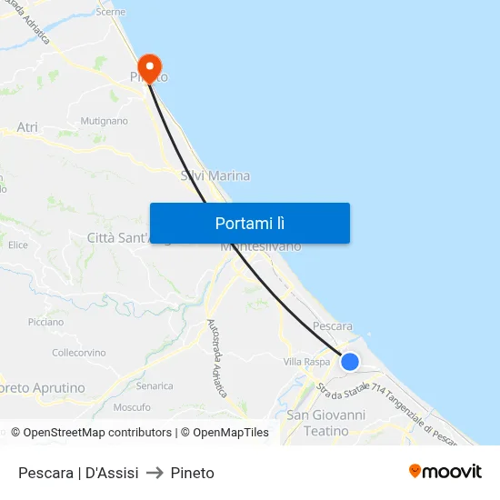 Pescara | D'Assisi to Pineto map