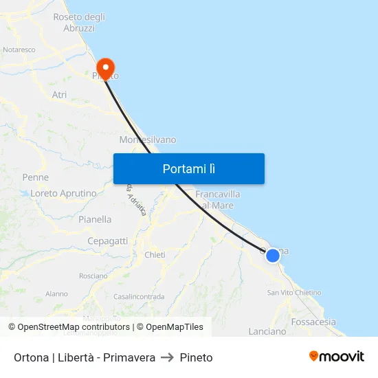 Ortona | Libertà - Primavera to Pineto map