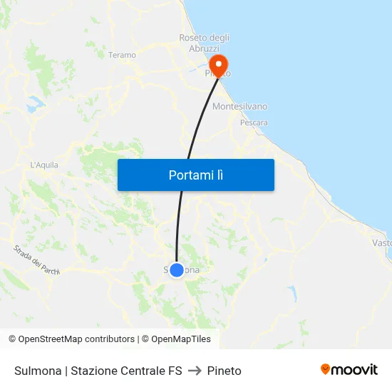 Sulmona | Stazione Centrale FS to Pineto map