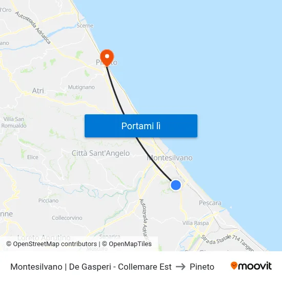 Montesilvano | De Gasperi - Collemare Est to Pineto map