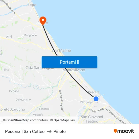 Pescara | San Cetteo to Pineto map