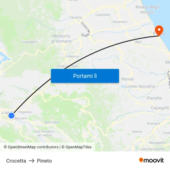 Crocetta to Pineto map