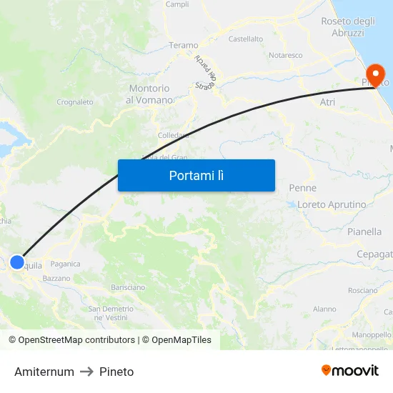 Amiternum to Pineto map
