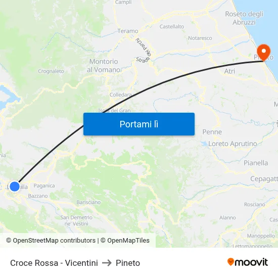 Croce Rossa - Vicentini to Pineto map