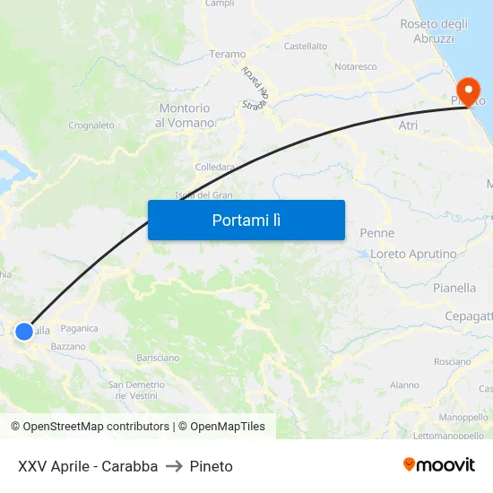 XXV Aprile - Carabba to Pineto map