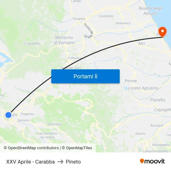 XXV Aprile - Carabba to Pineto map