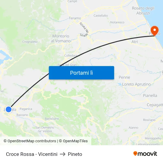 Croce Rossa - Vicentini to Pineto map