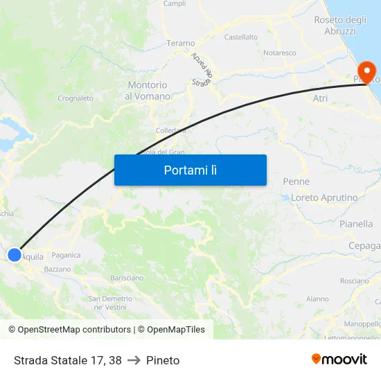 Strada Statale 17, 38 to Pineto map