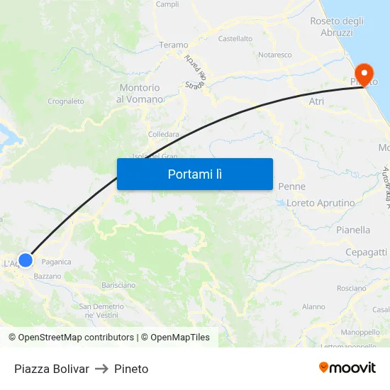 Piazza Bolivar to Pineto map