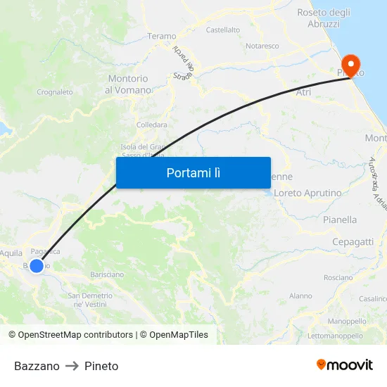 Bazzano to Pineto map