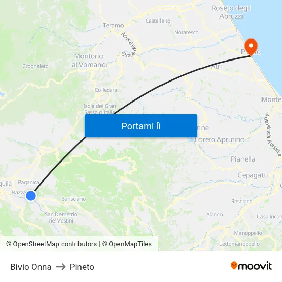 Bivio Onna to Pineto map