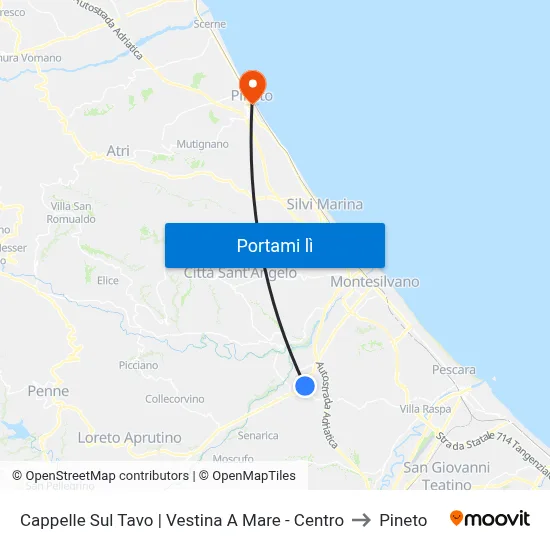 Cappelle Sul Tavo | Vestina A Mare - Centro to Pineto map