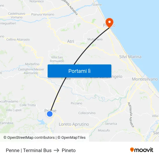 Penne | Terminal Bus to Pineto map