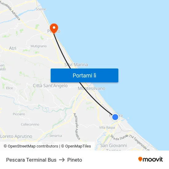 Pescara Terminal Bus to Pineto map