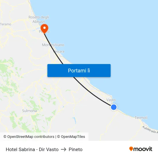 Hotel Sabrina - Dir Vasto to Pineto map