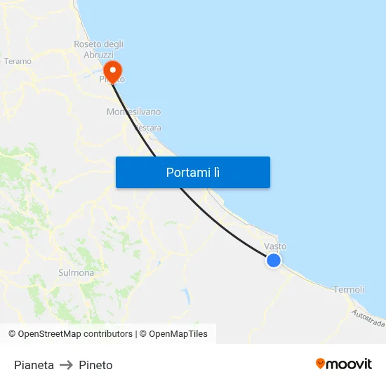 Pianeta to Pineto map