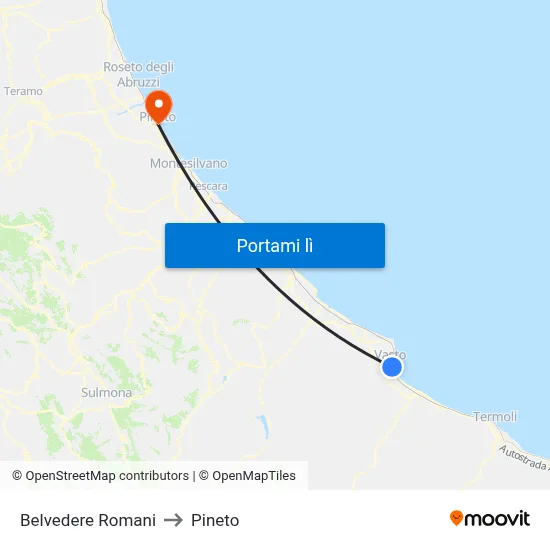 Belvedere Romani to Pineto map