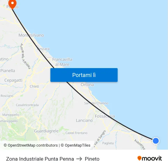 Zona Industriale Punta Penna to Pineto map