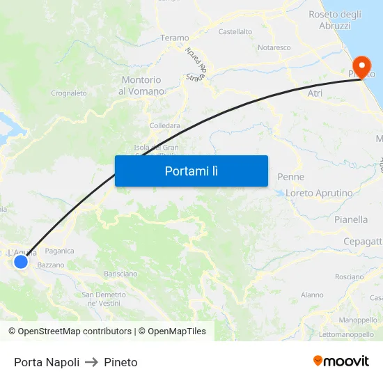 Porta Napoli to Pineto map