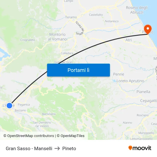 Gran Sasso - Manselli to Pineto map