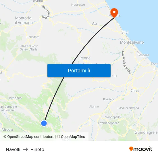 Navelli to Pineto map