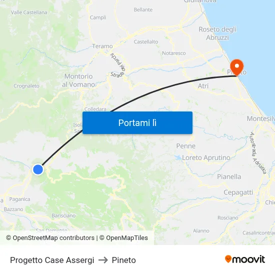 Progetto Case Assergi to Pineto map