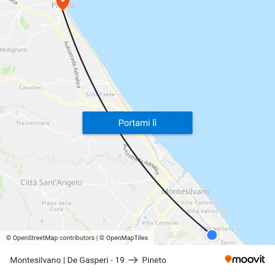 Montesilvano | De Gasperi - 19 to Pineto map