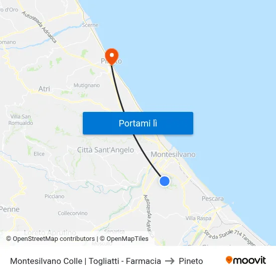 Montesilvano Colle | Togliatti - Farmacia to Pineto map