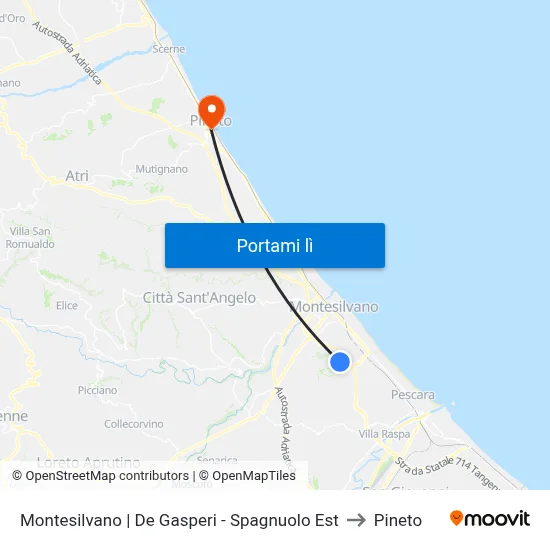 Montesilvano | De Gasperi - Spagnuolo Est to Pineto map