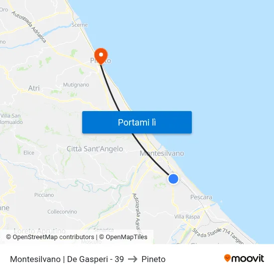 Montesilvano | De Gasperi - 39 to Pineto map