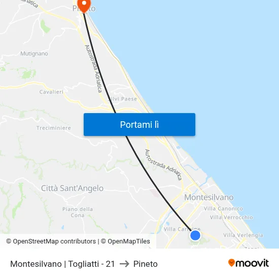 Montesilvano | Togliatti - 21 to Pineto map
