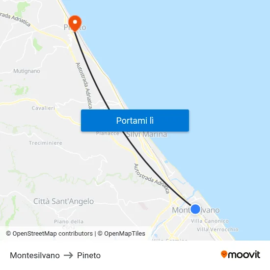 Montesilvano to Pineto map