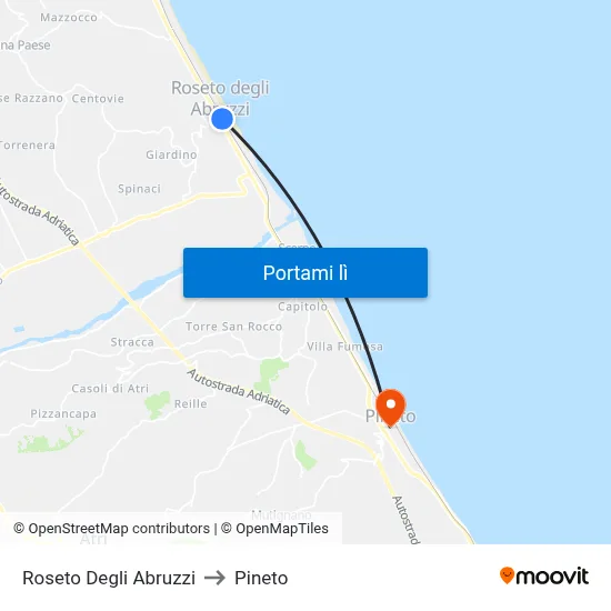 Roseto Degli Abruzzi to Pineto map