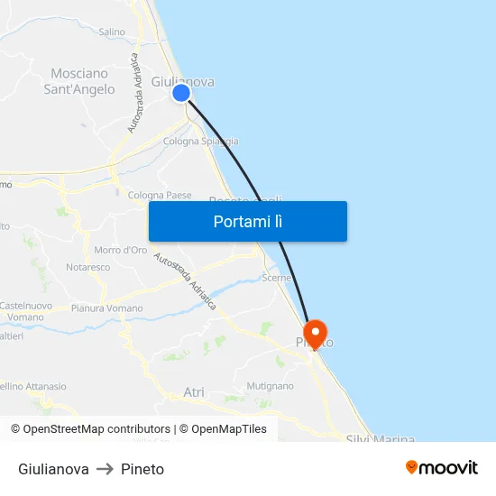 Giulianova to Pineto map