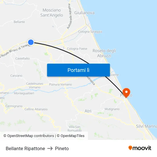Bellante Ripattone to Pineto map