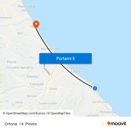 Ortona to Pineto map