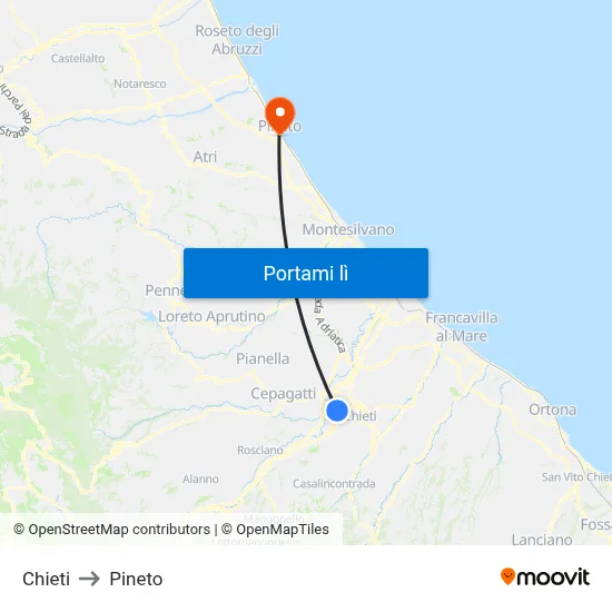Chieti to Pineto map