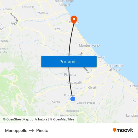 Manoppello to Pineto map