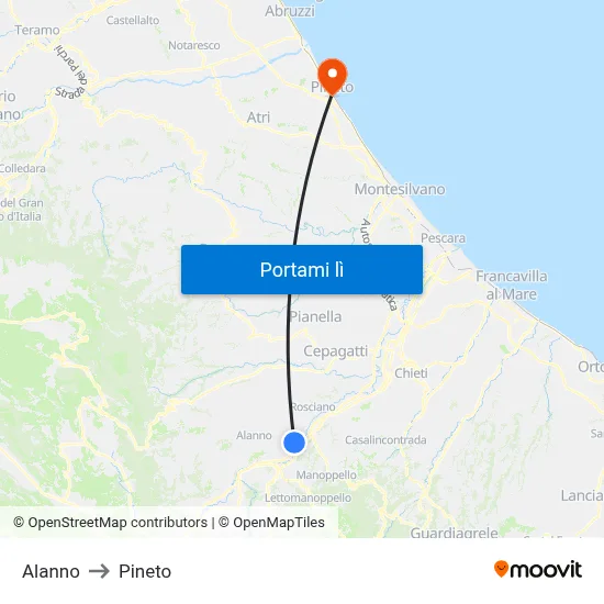 Alanno to Pineto map