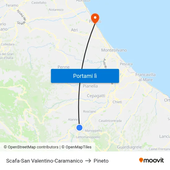 Scafa-San Valentino-Caramanico to Pineto map
