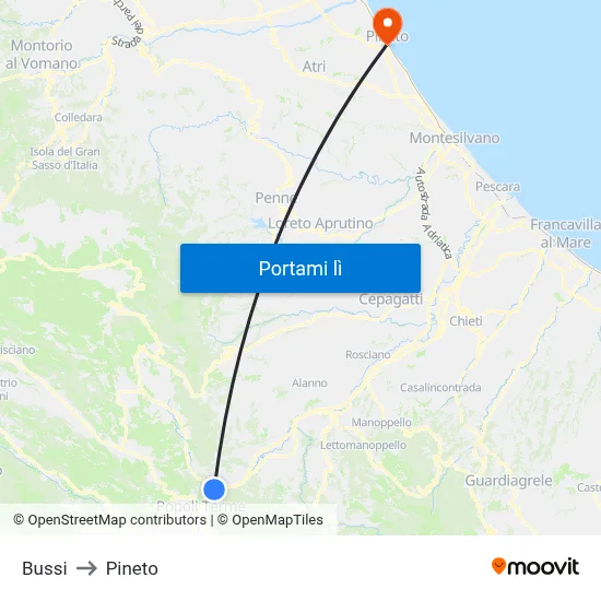 Bussi to Pineto map