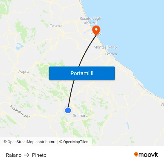 Raiano to Pineto map