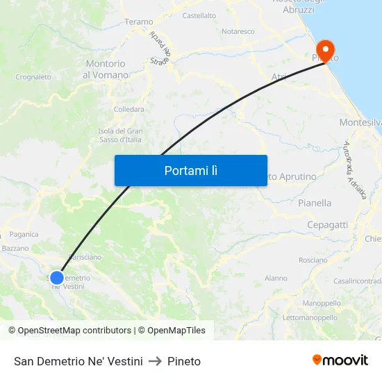 San Demetrio Ne' Vestini to Pineto map