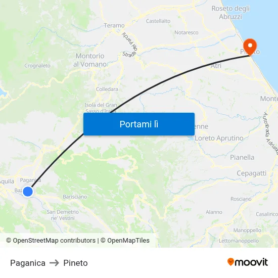 Paganica to Pineto map