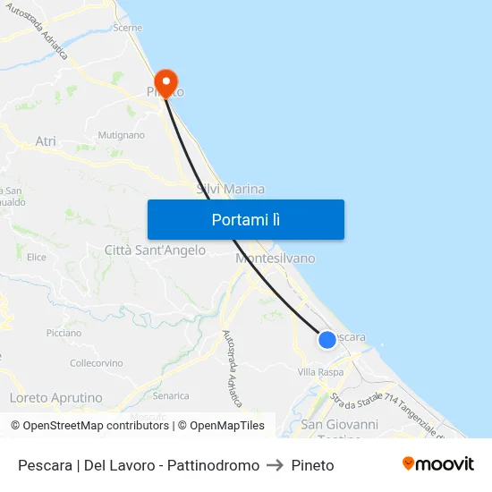 Pescara | Del Lavoro - Pattinodromo to Pineto map