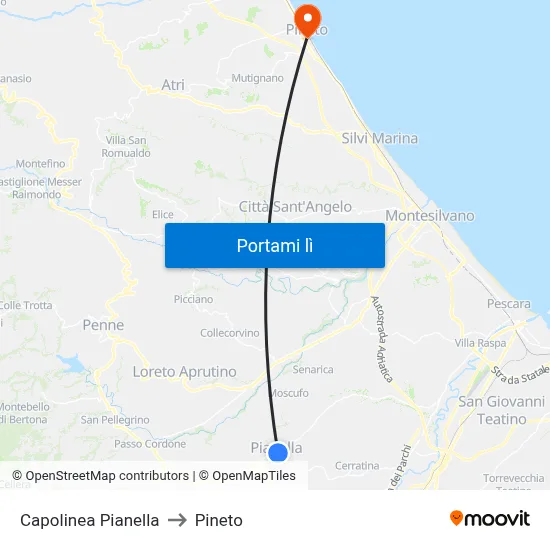 Capolinea Pianella to Pineto map