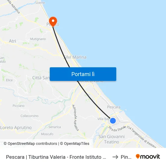 Pescara | Tiburtina Valeria - Fronte Istituto Manthonè to Pineto map